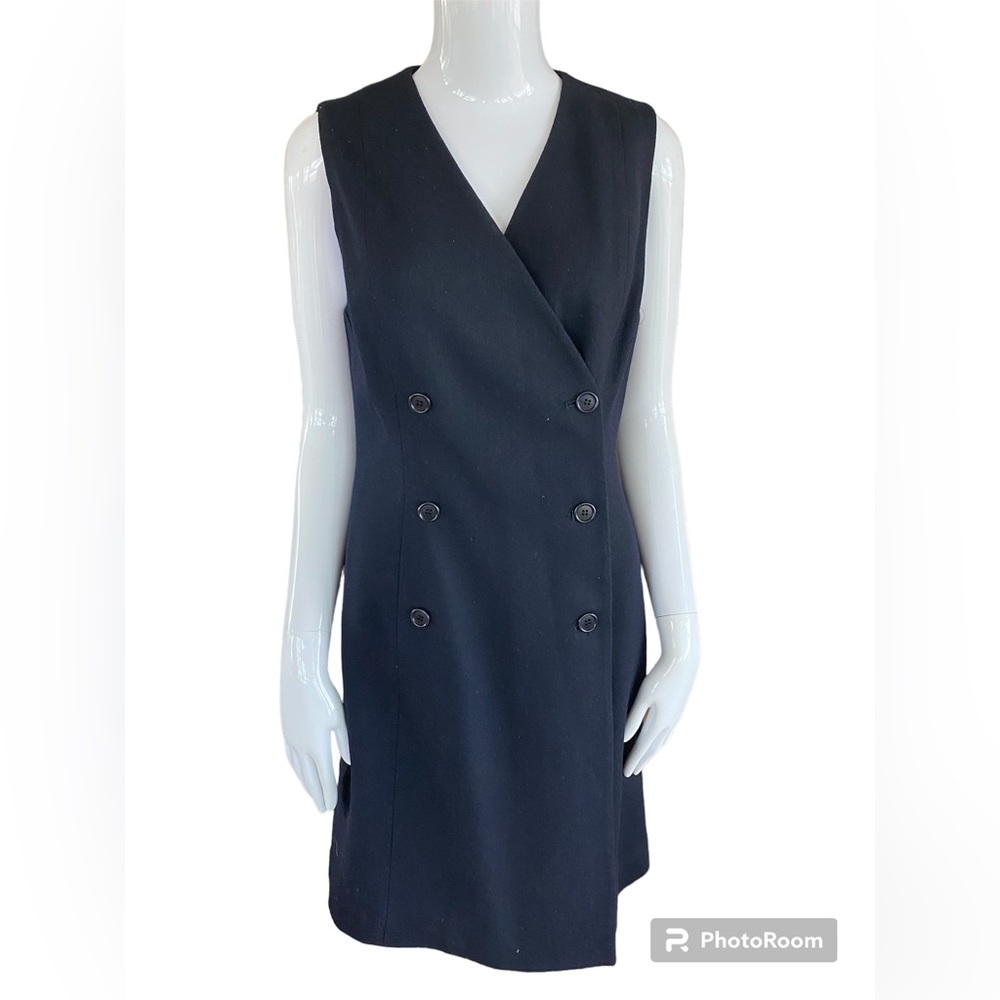 Vintage 90s NAUTICA SLEEVELESS Navy Blue BLAZER DRESS double breasted preppy 10